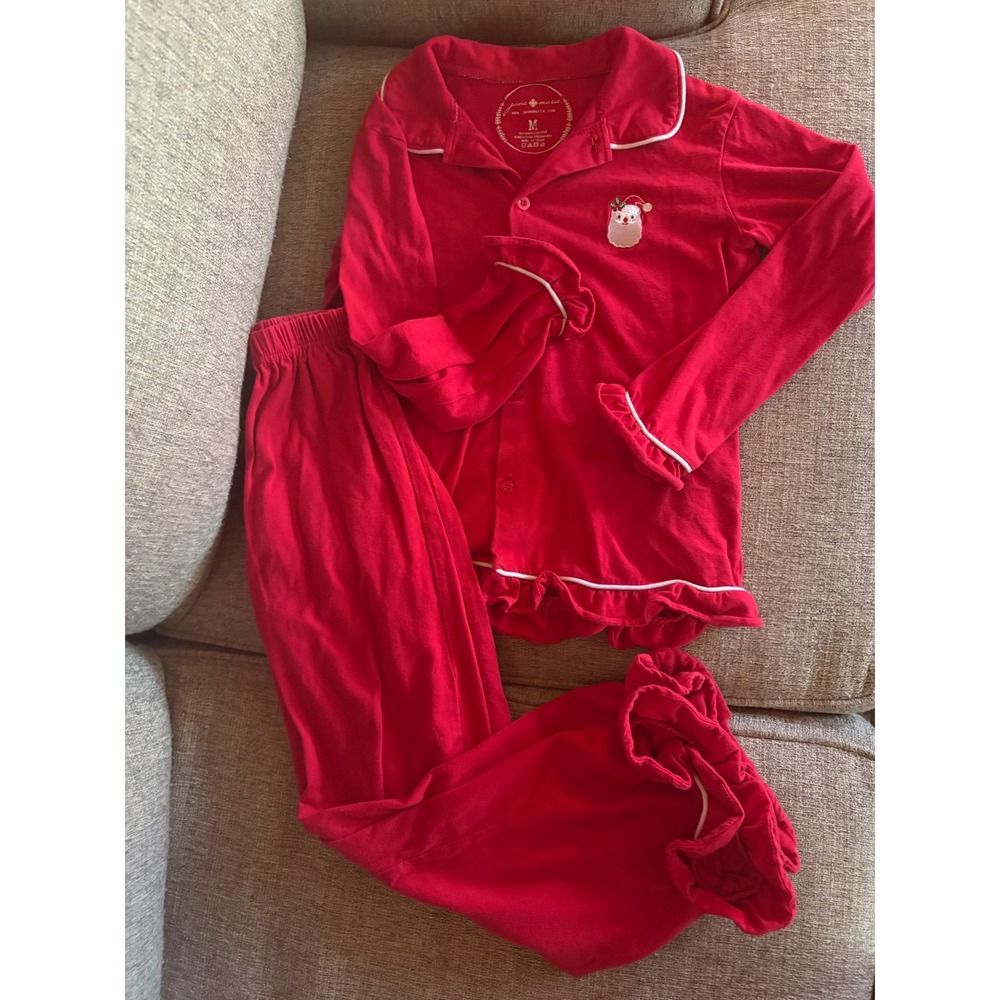 Jane Marie Red Christmas Pajama Set Santa Gnome Ruffle Trim Girls Medium